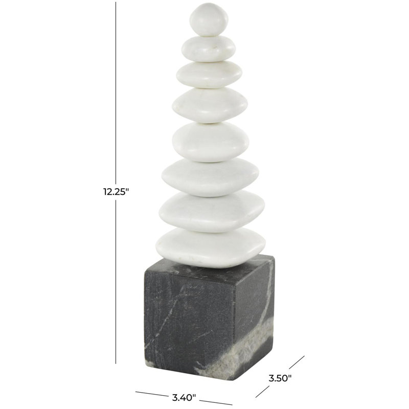 Cole And Grey Marble Stacked Stone Abstract Sculpture With Black Block Base