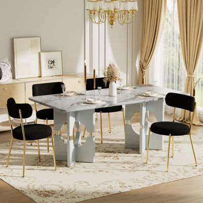 Ensemble de salle à manger moderne 5/7 pièces, table en marbre et chaises en peluche 4/6 Design compact et peu encombrant pour la salle à manger et la cuisine