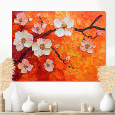 Coucher de soleil aux couleurs de la fleur de pommier I - décor floral en métal, impression de fleur de pommier