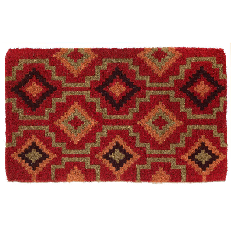 Handwoven Multicolor Coir Outdoor Doormat with Geometric Pattern
