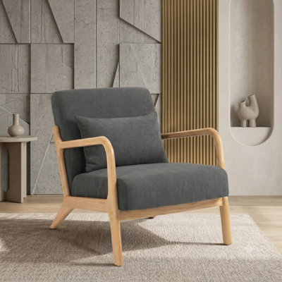 Mid-Century Modern Wooden Accent Lounge Chair with Waist Cushion