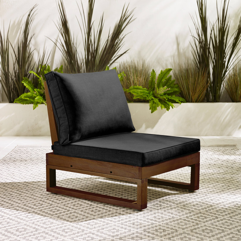 Temmy Solid Wood 2 Garden Chairs - Outdoor Patio Lounge for Modern Garden Dining, Black Cushion/Walnut Frame