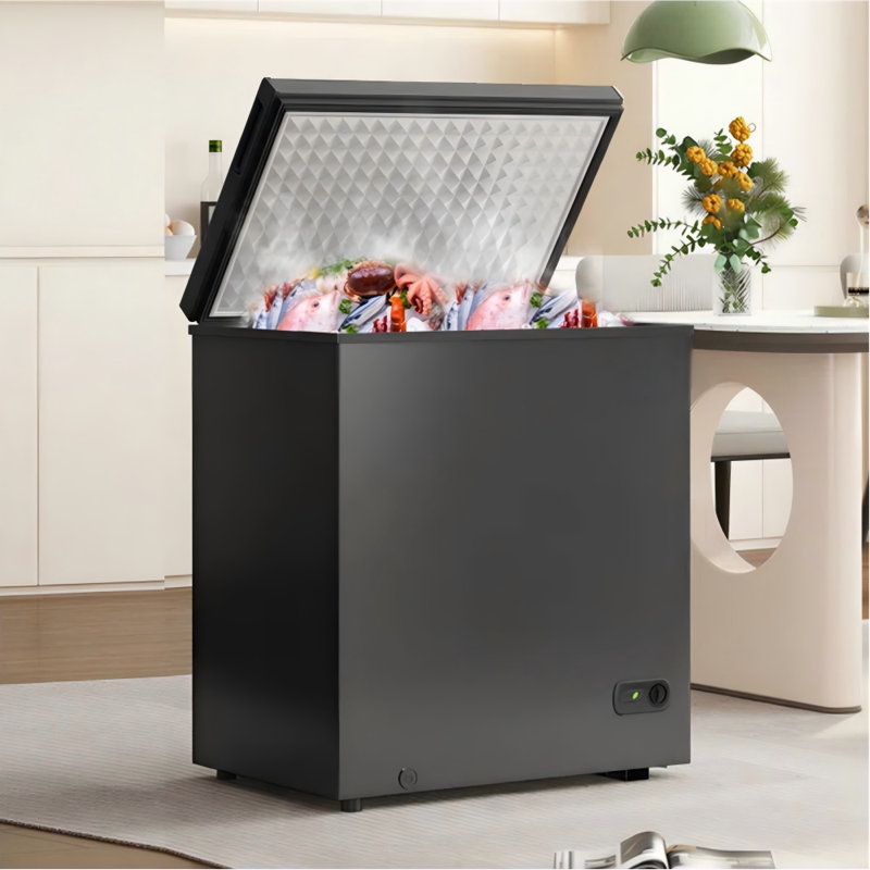 Mini congélateur coffre 3,5 3,5 pi noir, contrôle de la température à 7 niveaux, écoénergétique, compact pour dortoir / véhicule récréatif / bureau, avec panier amovible