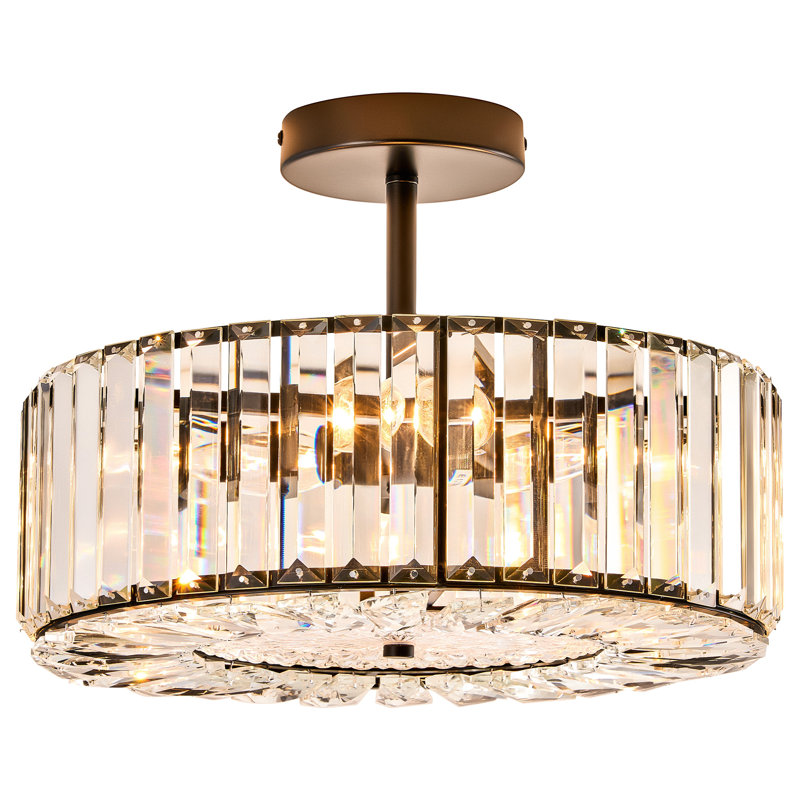4-Light Crystal Semi Flush Mount Ceiling Light, Matte Black