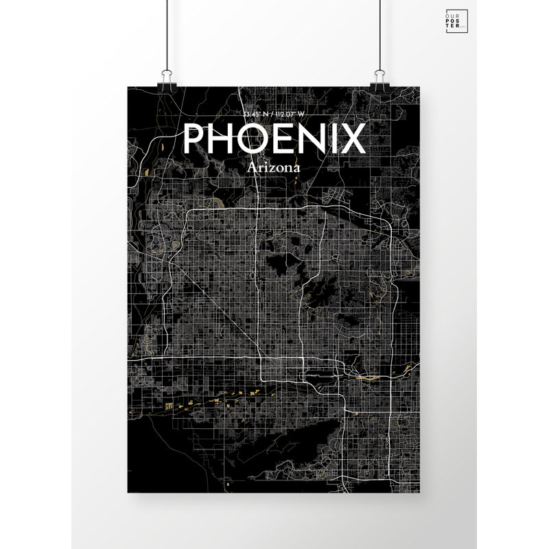 Phoenix City Map - Unframed Graphic Art Print on Paper, 50.8cm H x 40.6cm W x 0.13cm D, White/Grey