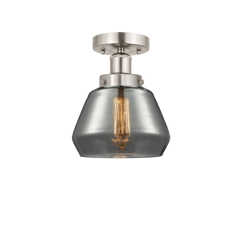Plafonnier semi-encastré en verre Cahn, Plaqué couleur fumée, Nickel satiné brossé