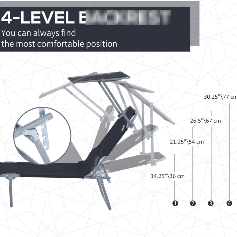 Chaise longue ajustable par - Ajustement à 4 niveaux pour la lecture, la sieste et le bronzage