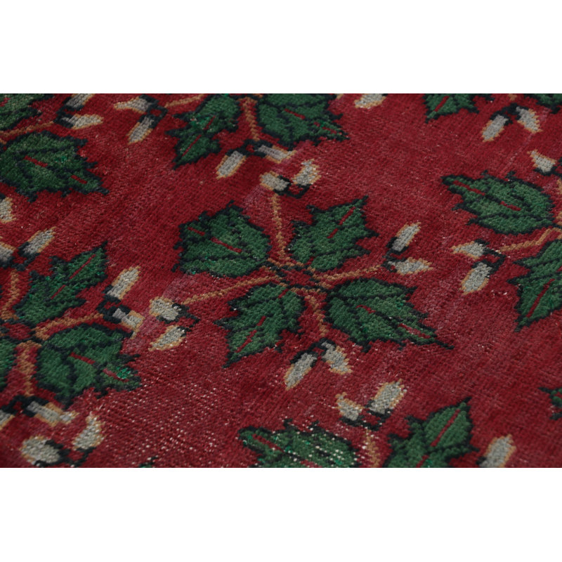 Vintage Turkish Runner, Red And Green With All-Over Floral Patterns – Rug & Kilim