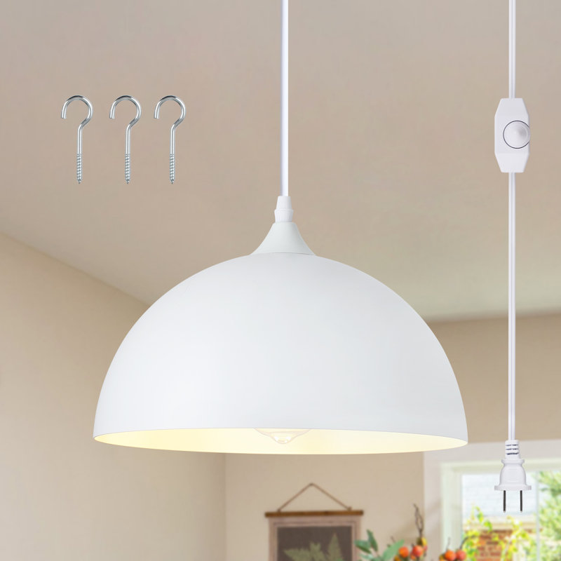 Luminaire suspendu en forme de dôme moderne en métal à 1 lumière de 12 pouces avec interrupteur à brancher Mehriban pour cuisine de salle à manger 