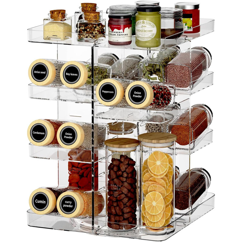 Revolving Spice Rack Organizer For Cabinet, DIY Adjustable 8 Tier Clear Rotating Spice Shelf Countertop, Space Saving Lazy Susan Seasoning Organizer For Kitchen, Pantry Cupboard Storage Turntable