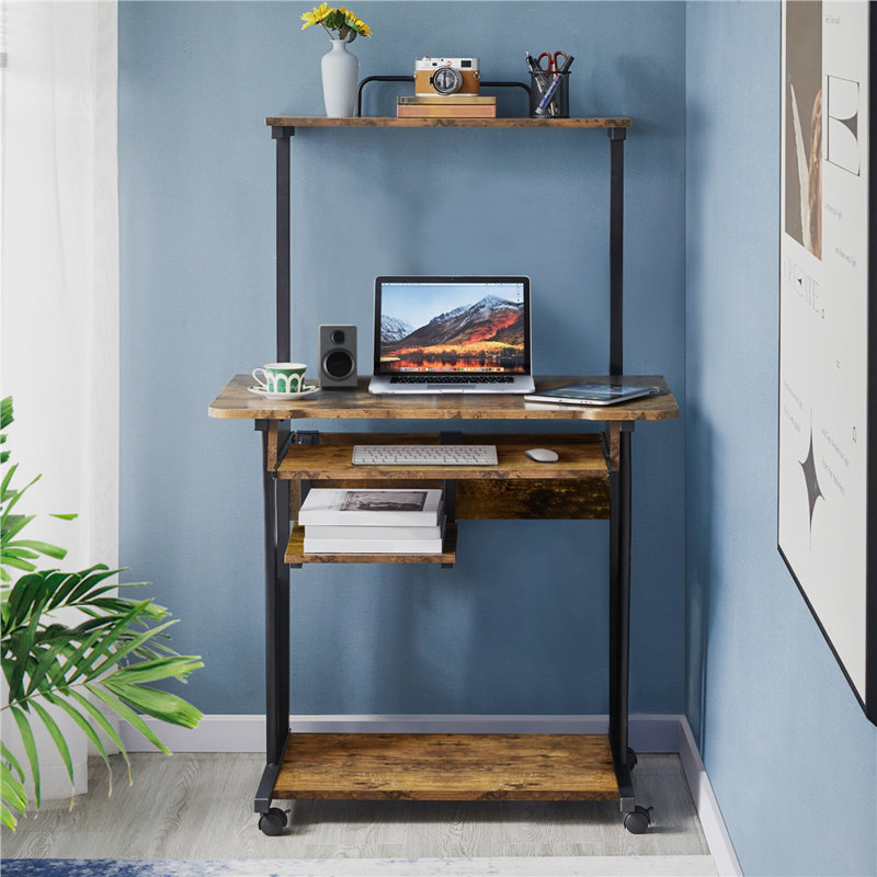 Bureau d'ordinateur 3 niveaux pour école de bureau à domicile, Brun rustique