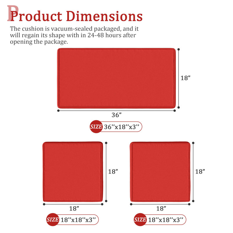 Ensemble de remplacement pour coussins de siège d'extérieur 3 po pour 4 sièges, coussins d'extérieur seulement, Rouge