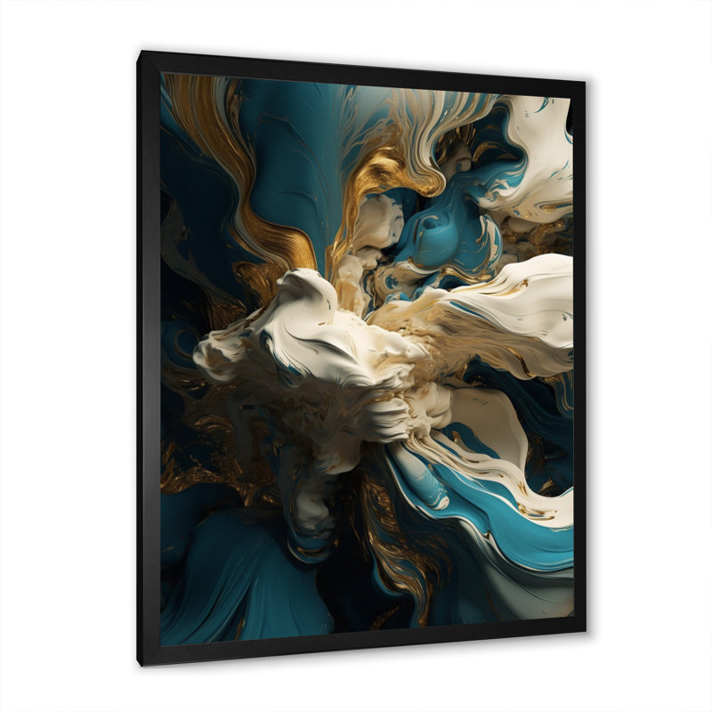 " Blue Captivating Liquid Ink V ", Black Picture Framed, 20" H x 12" W x 1" D