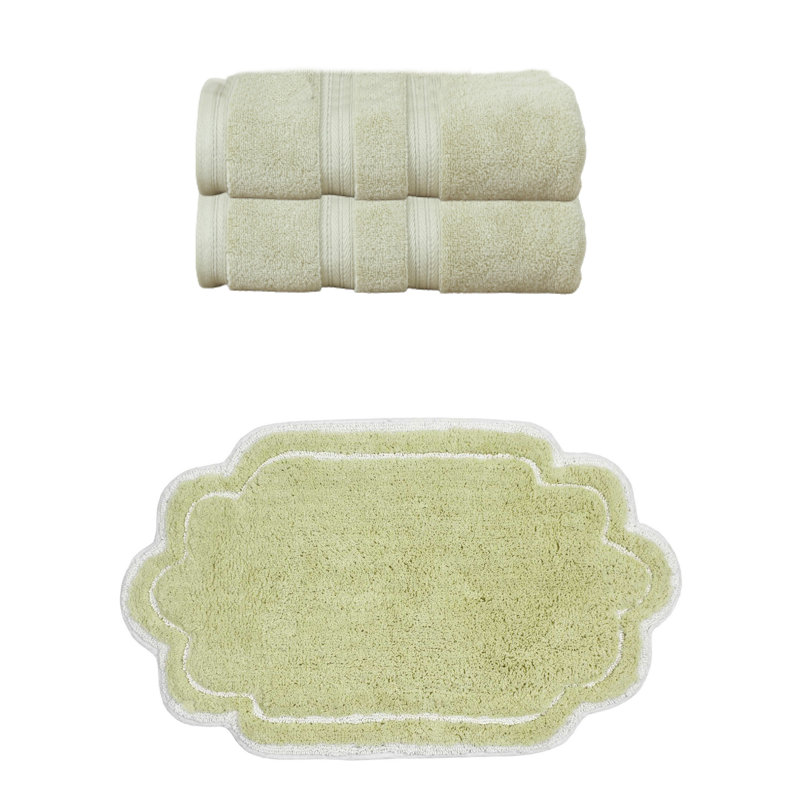 Ensemble de serviettes de bain et tapis de bain 100% coton Talbert Collection, Ensemble 3 serviettes de bain, Vert