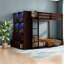 Lits jumeaux superposés avec rangement et éclairage DEL, structure en bois MDF, chambre d'enfant moderne-1007505402