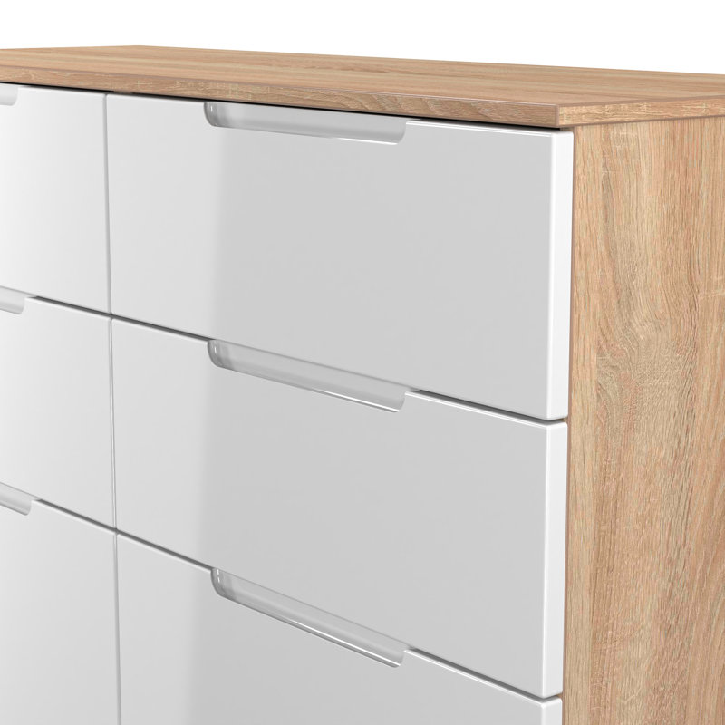 110 cm W Chest of 6 Drawers, White/Oak