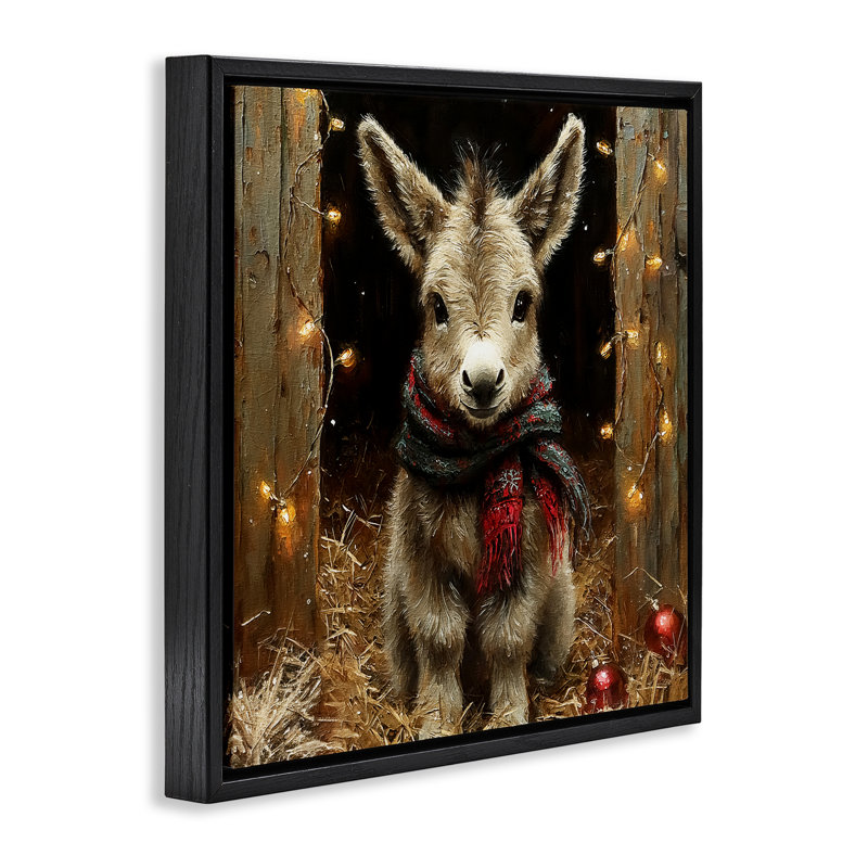 Cadre flottant Baby Donkey & Holiday Lights, design par Riley B, Cadre flottant noir de jais, H 18 po x l 18 po
