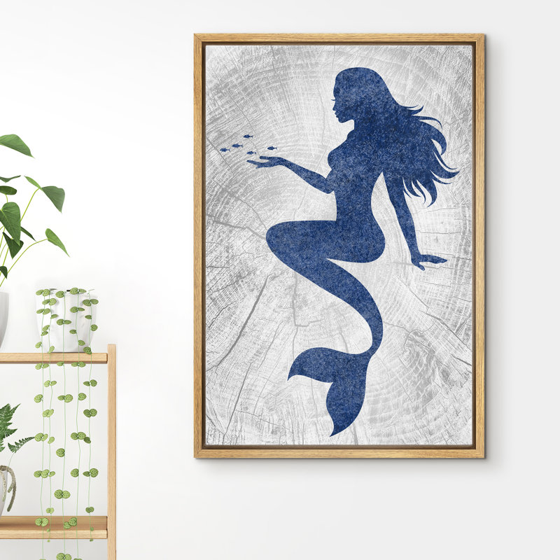 «Mermaid With Small Fishes», reproduction sur toile flottante, Encadrement brun, H 24 po x l 16 po x P 1,5 po