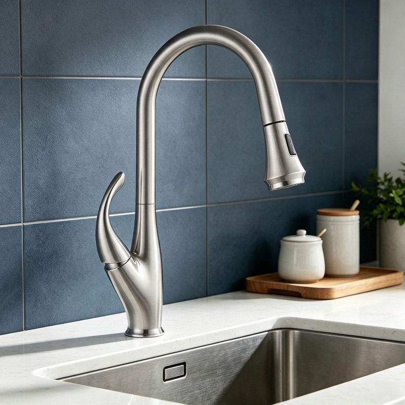 Topcraft Single Handle Pull Down Kitchen Sink Faucet, Brushed Nickel