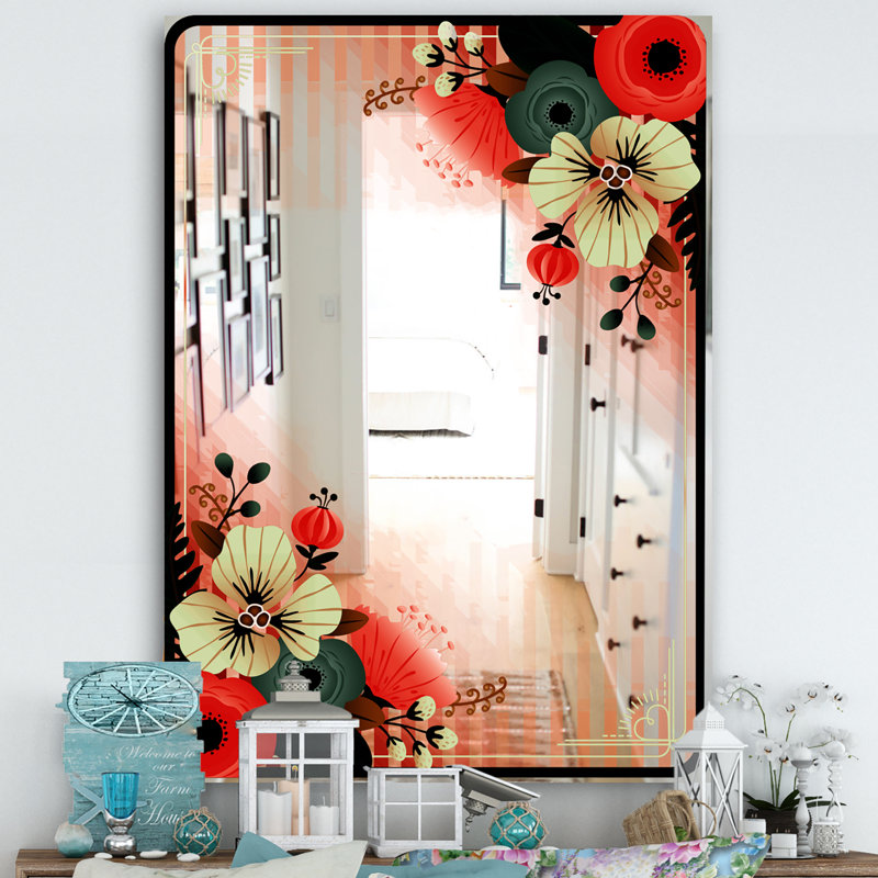 Miroir décoratif floral, H 39,4 po x l 29,5 po