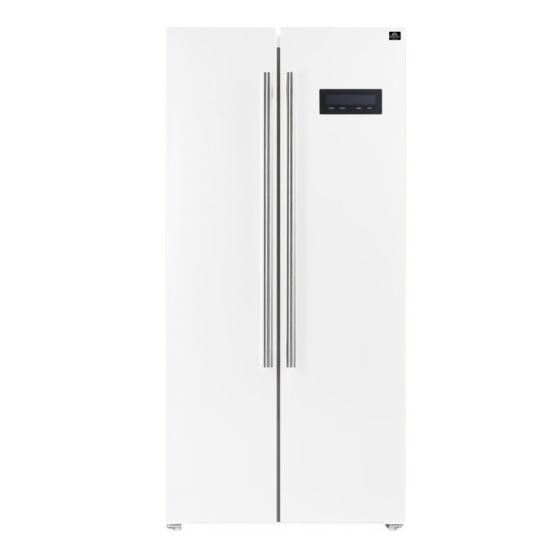 Salerno 33-inch Freestanding Side-by-Side Refrigerator, 15.6 cu.ft. with Antique Brass Handles, White