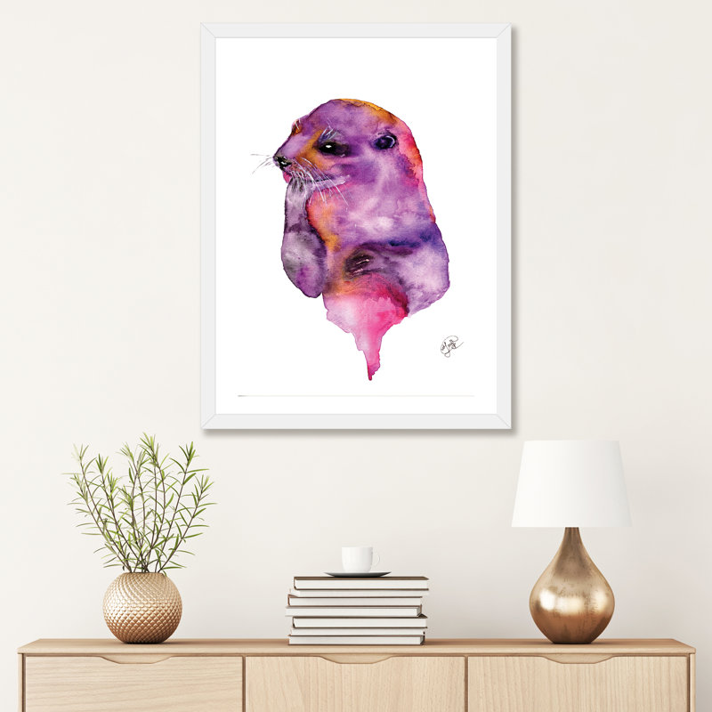 Loutre, art sur toile, H 24 po x l 16 po x P 1 po, Papier avec cadre blanc