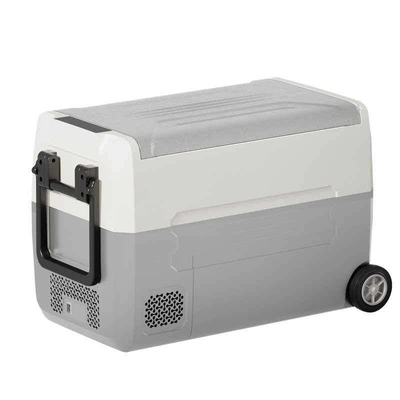 49QT(45L) Ultra-fast Cooling Car Refrigerator with Dual-compartment Independent Temperature Control & Display, -4?~68?,Portable Car Fridge with Robust Wheels & Handle For Easy Rolling, 12/24V DC, 110V/220VAC, Black/Grey