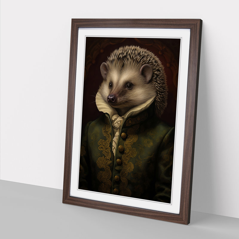 Hedgehog Baroque - Single Picture Frame Print on Wood, Walnut, 64cm H x 46cm W x 2cm D