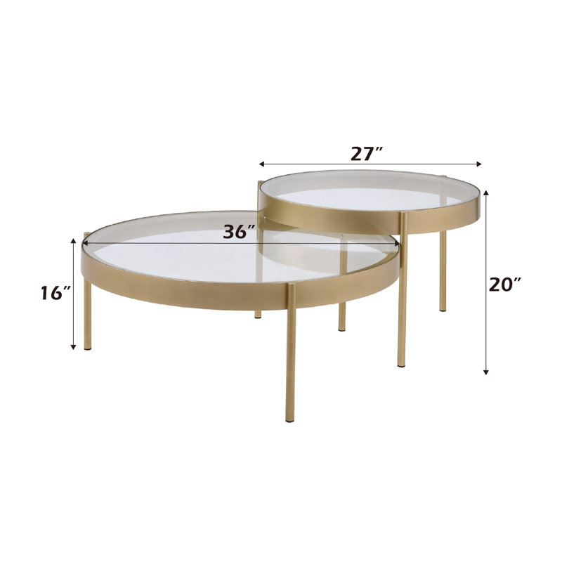 Wigfall Glam 3-Leg Round Nesting Table Set with Clear Glass Top in Gold