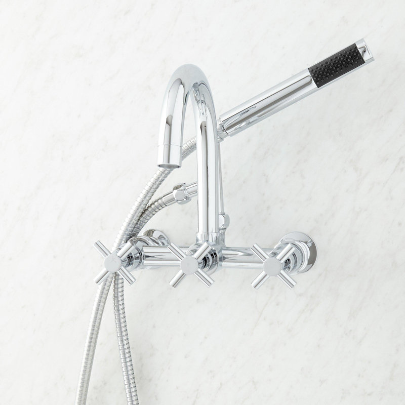 Sebastian Wall Mounted Tub Faucet with Cross Handles, Chrome