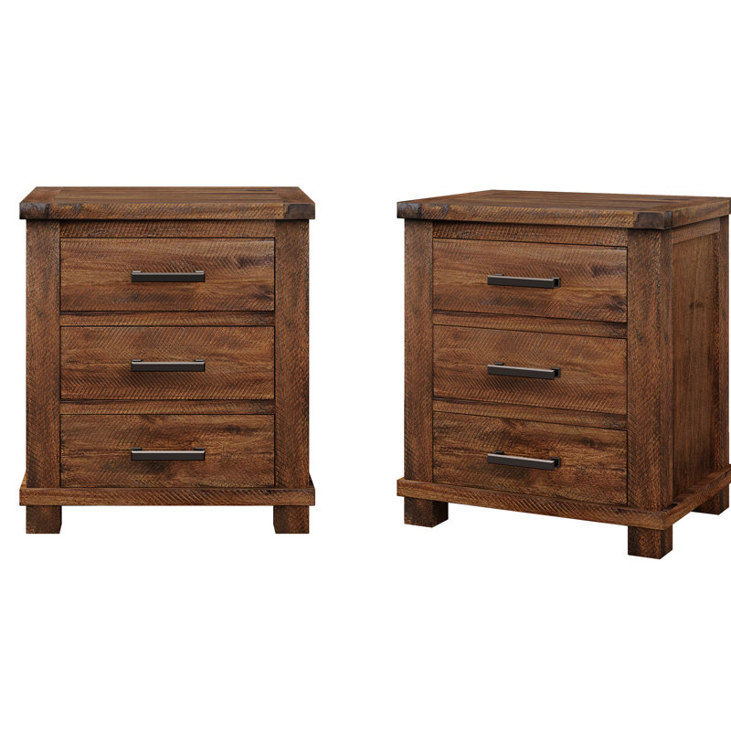 Table de chevet à trois tiroirs en bois naturel Altidor