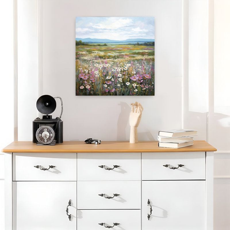Art contemporain avec fleurs sauvages et pastel, H 18 po x l 18 po