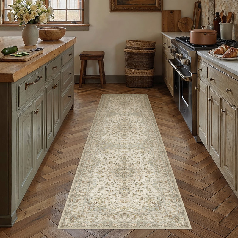Machine Washable Vintage Oriental Area Rug With Non-Slip Backing, Runner 2' x 8'