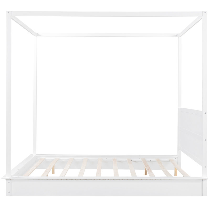 Très grand lit à baldaquin blanc à très grand lit avec DEL, polyvalent pour différents styles de chambre à coucher sous la table de chevet, fonction DEL, décor contemporain