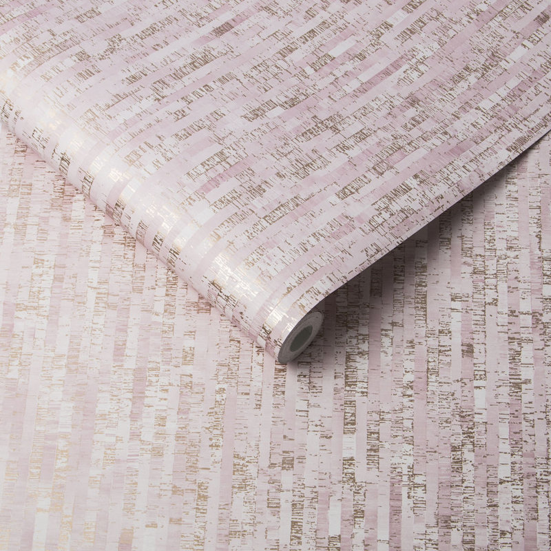 Betula Striped Metallic Wallpaper Roll, Blush/Rose Gold