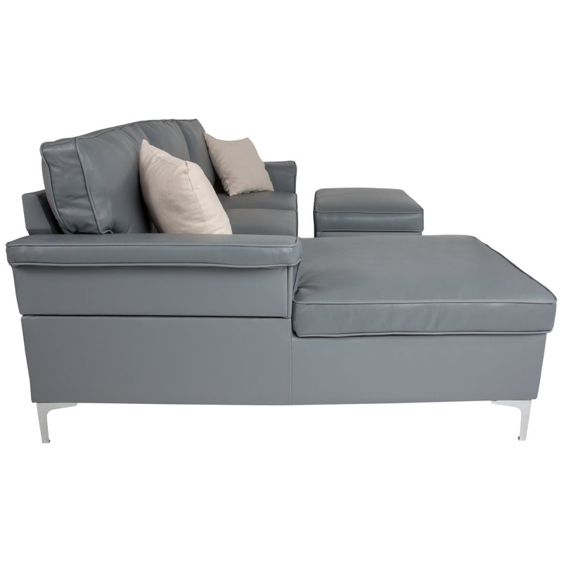Canapé et méridienne réversibles avec repose-pieds de 98 po de large Strunk, Similicuir gris