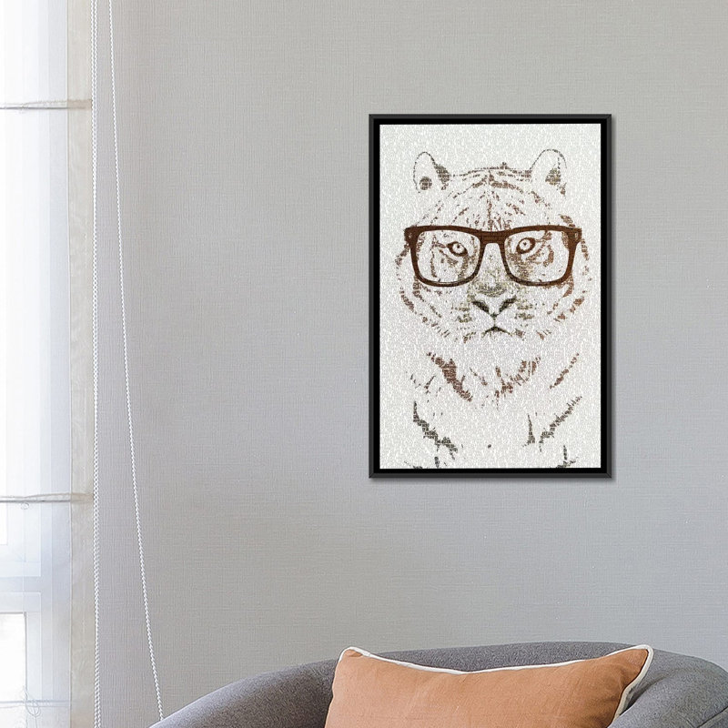 «The Intellectual Tiger Hipster Version», impression sur toile, H 26 po x l 18 po x P 1,5 po, Toile avec cadre noir
