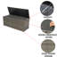 Boîte de rangement pour terrasse en osier 113 gallons avec doublure imperméable amovible et couvercle à ressort à gaz, boîte de rangement pour patio, gris