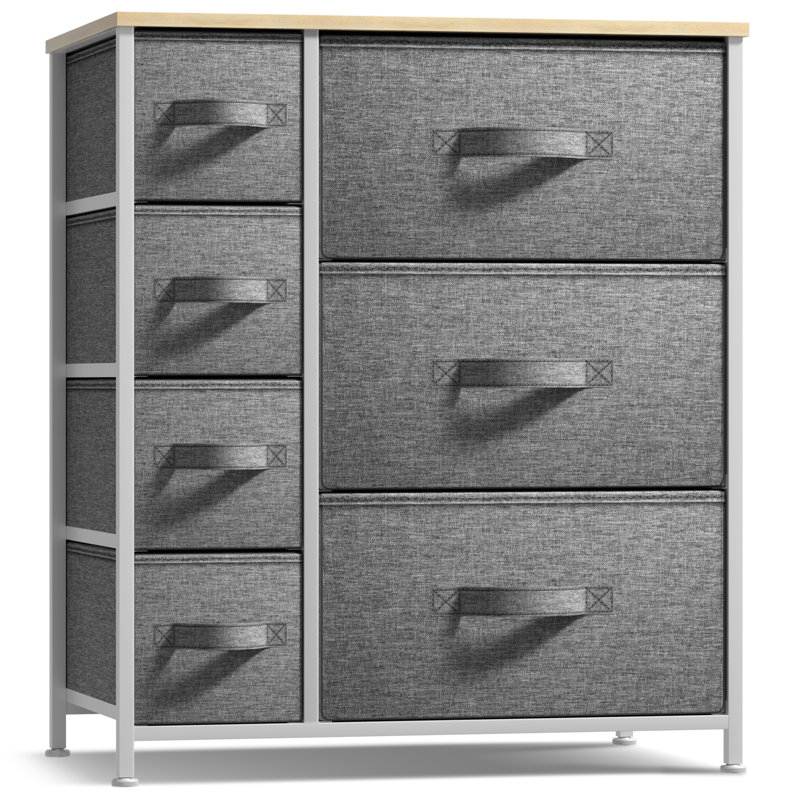  Commode 5 tiroirs avec structure en acier et plateau en bois Sorbus - Beige, Beige