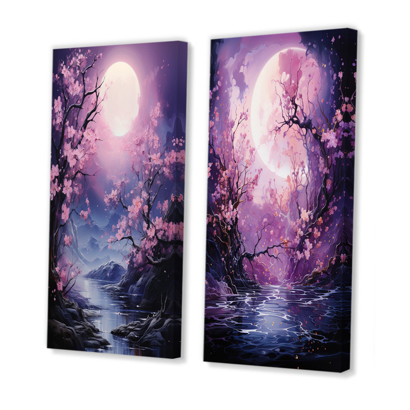 Ensemble de 2 décorations murales Moon Nightly, Toile tendue, H 28 po x l 25 po