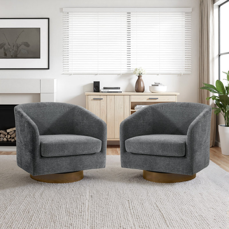 72Cm Wide Swivel Barrel Chair, Gray Chenille