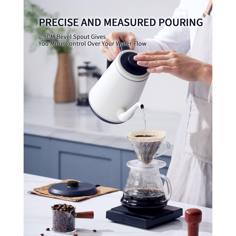 White Stainless Steel Electric Gooseneck Tea Kettle