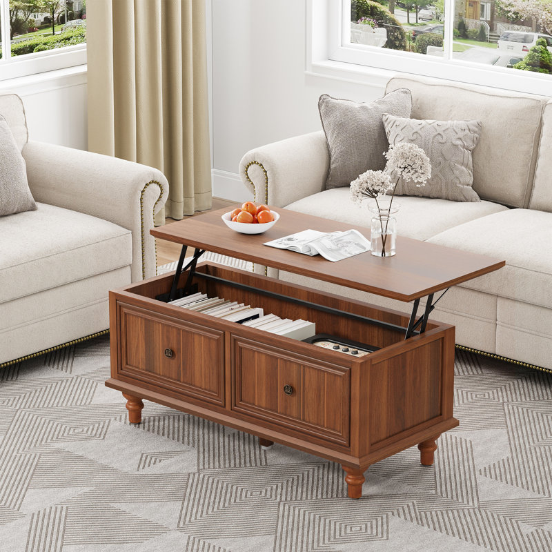 Table basse à plateau relevable 39,37 po avec rangement, Noyer, Noyer