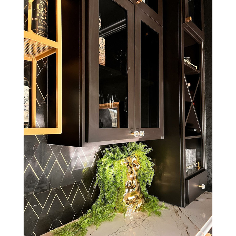 Enver Polished Marble And Brass Mosaic, Nero/Brass