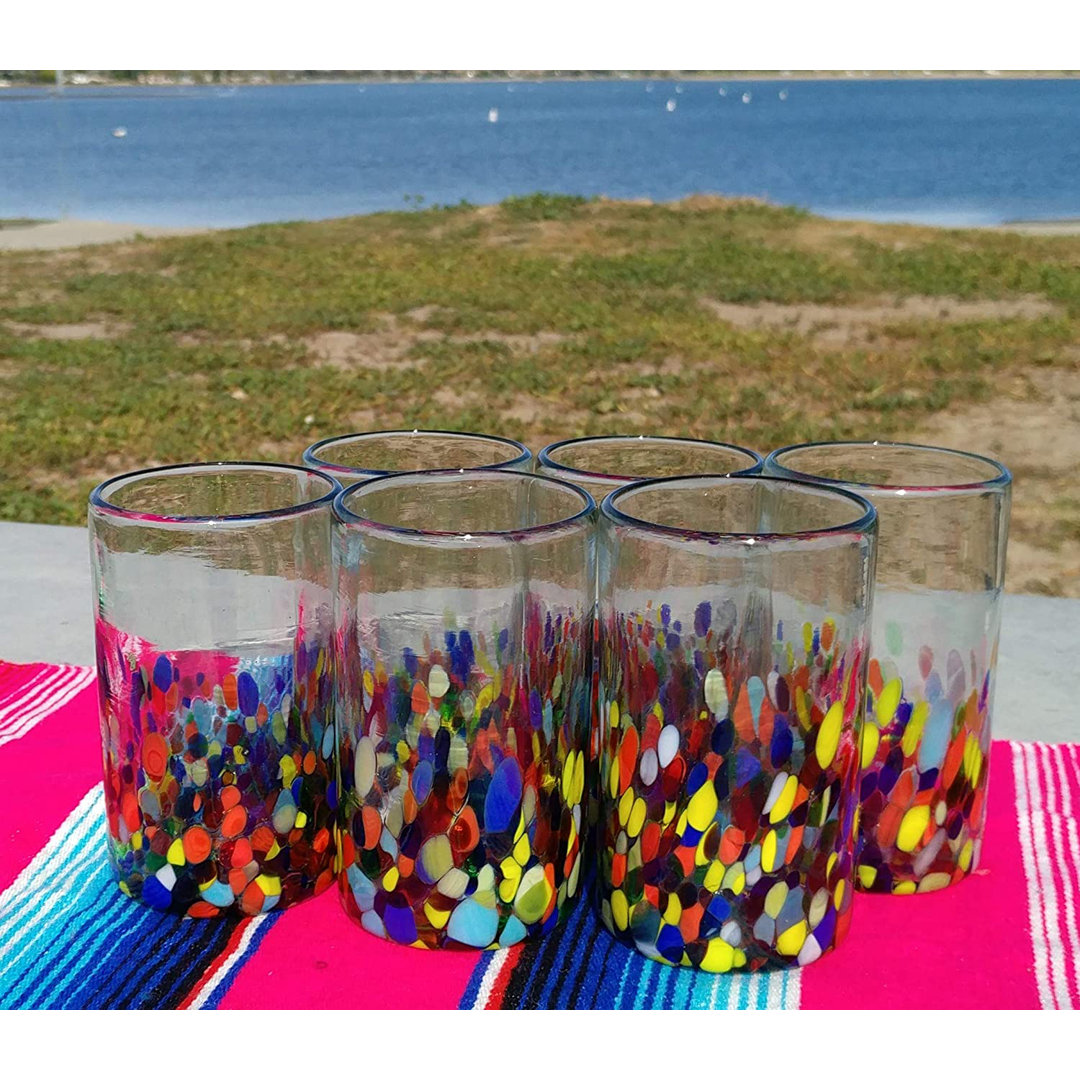 Granata Hand Blown Mexican 14 oz. Drinking Glasses - Confetti Carmen (Set of 6) Orren Ellis