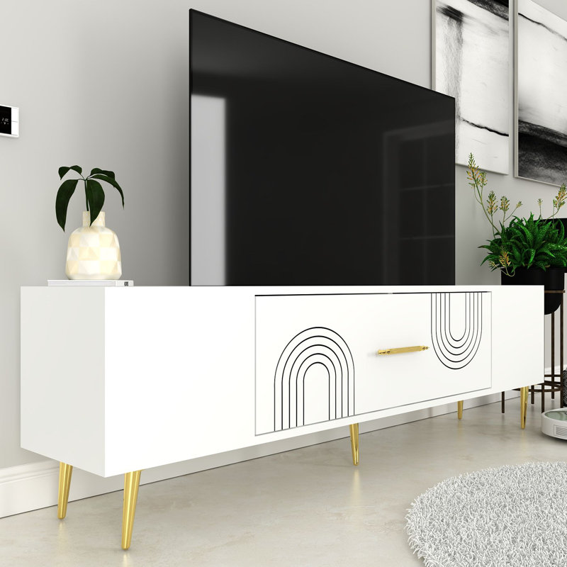 Olivia Unfinished TV Stand, 150cm, White/Gold