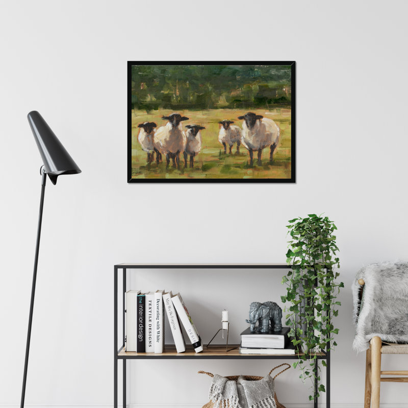 Babsy Sheep Family I - Painting, 34cm H x 50cm W, Black Framed Paper Print