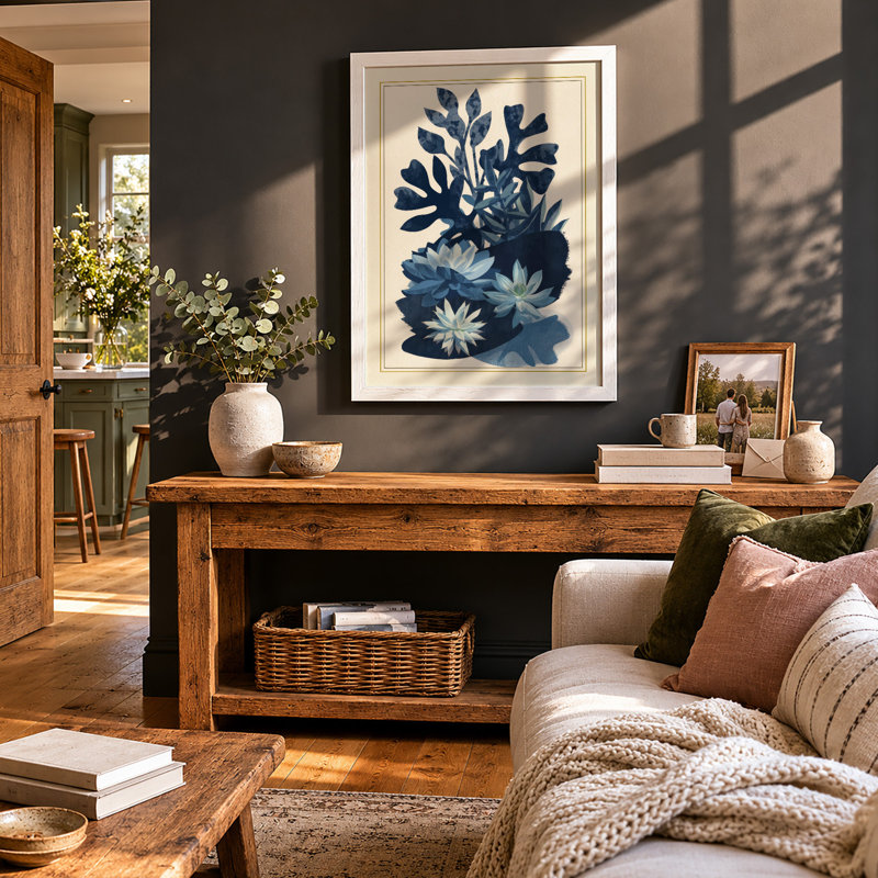 Study in Blue Botanical - Framed Print, A4 - 29.7 x 21.0 cm, Unframed