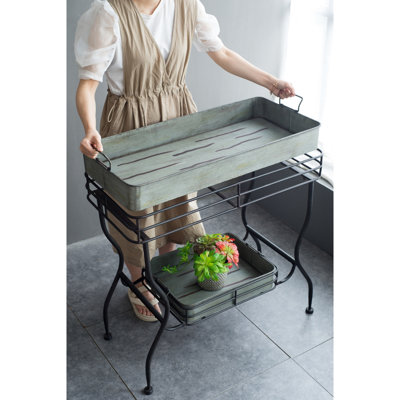 Galvanized Iron Tray Table 32X15x31" For Gardening And As An Accent In Shabby - Chic Settings, Two Handled Trays, 18.3 Lbs, Assembly Required Patio Storage A Accent,