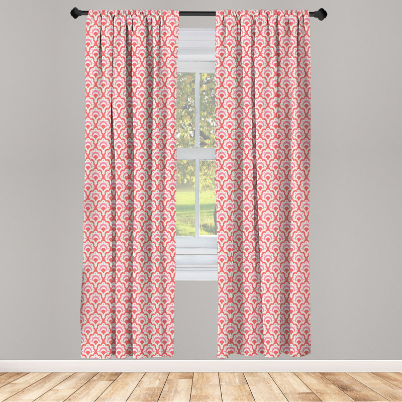 East Urban Home 1970s 4-Panel Curtains, Retro Style Floral Elements, Pale Pink Coral Ivory, 56" W x 95" L